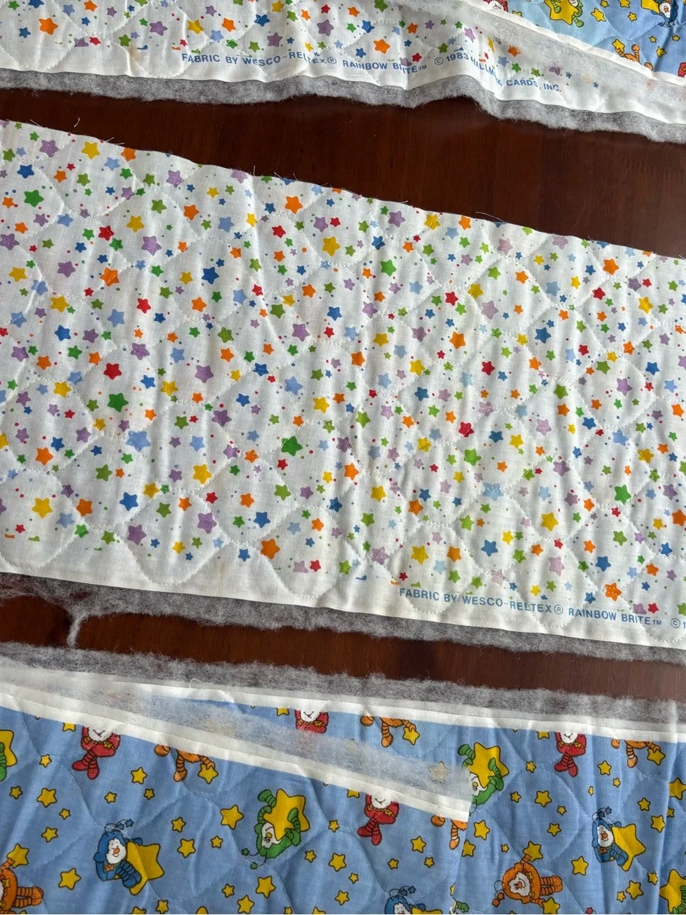 Rainbow Brite 1983 rare vintage quilted fabric 3 remnants
